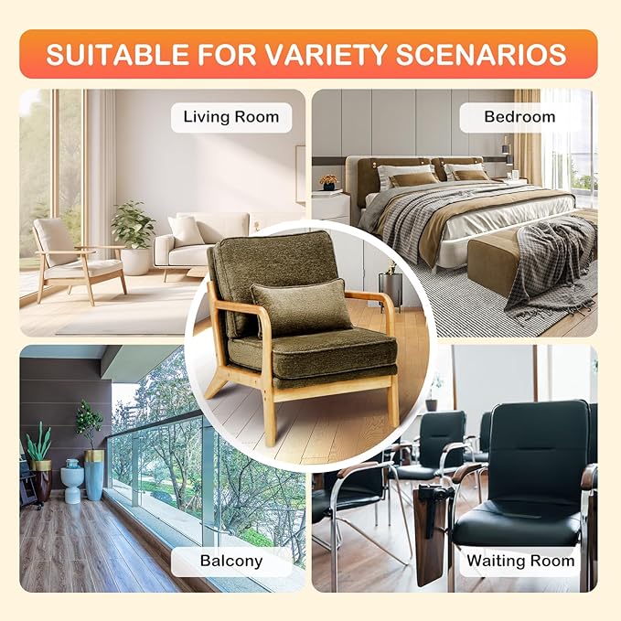 Modern Accent Chair Set of 2 with Lumbar Pillow, Relaxing Mid Century Chair Armchair with Solid Wood Frame & Soft Cushion, Reading Leisure Armchair for Living Room, Green