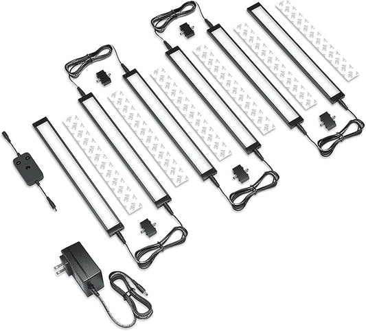 EShine 6 Pack 12 inch Black Smart Dimmable LED Under Cabinet Lighting Kit Compatible with Alexa, Google - Cool White (6000K)