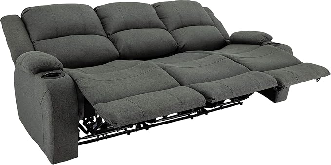 RecPro Charles Powered Double RV Wall Hugger Recliner Sofa | RV Loveseat | RV Furniture | Cloth (Fossil, 80")