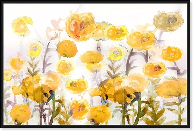 The Oliver Gal Artist Co. Floral and Botanical Wall Art Framed Canvas Prints 'Bella Garden Poppy Yellow' Gardens