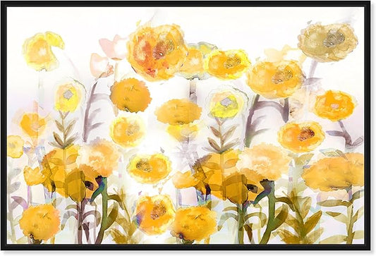 The Oliver Gal Artist Co. Floral and Botanical Wall Art Framed Canvas Prints 'Bella Garden Poppy Yellow' Gardens