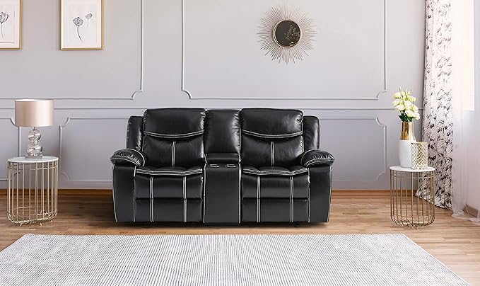 Lexicon Bay Manual Double Glider Reclining Loveseat, Black