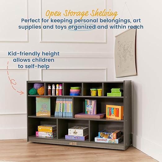 ECR4Kids 5+5 Cubby and Storage Mobile Tray Cabinet, Classroom Furniture, Grey Wash
