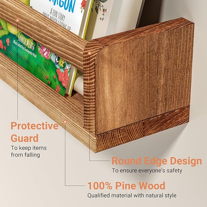 Heimlove Nursery Floating Shelves, Solid Wood Nursery Book Shelves for Wall, 32 inch Bookshelf for Kids, Mounted Shelves for Books,Toys and Decor Storage, Set of 3