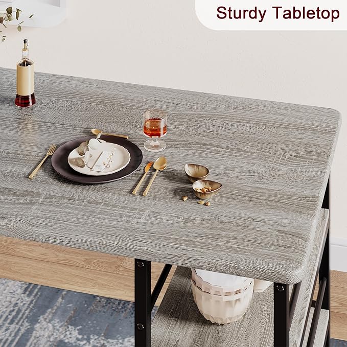 IDEALHOUSE Kitchen Table Set, Dining Table and Chairs for 2, 3 Piece Dining Room Table Set with 2 Upholstered Chairs, Bar Dining Table Set for Small Spaces, Apartment, Breakfast, Pub, Rustic Gray
