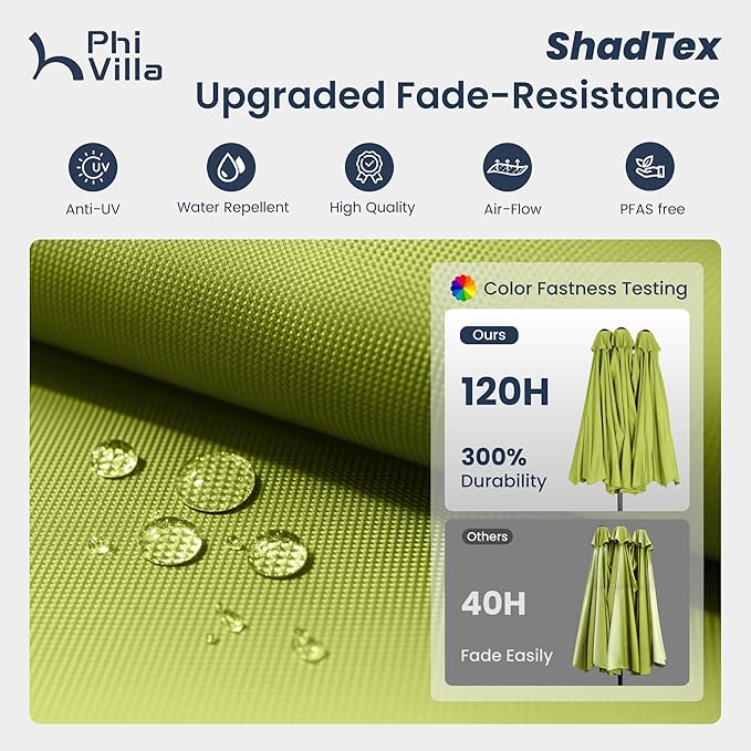 PHI VILLA 13ft Large Patio Umbrellas, Double-Sided Outdoor Market Rectangle Umbrella for Outside, Lime Green
