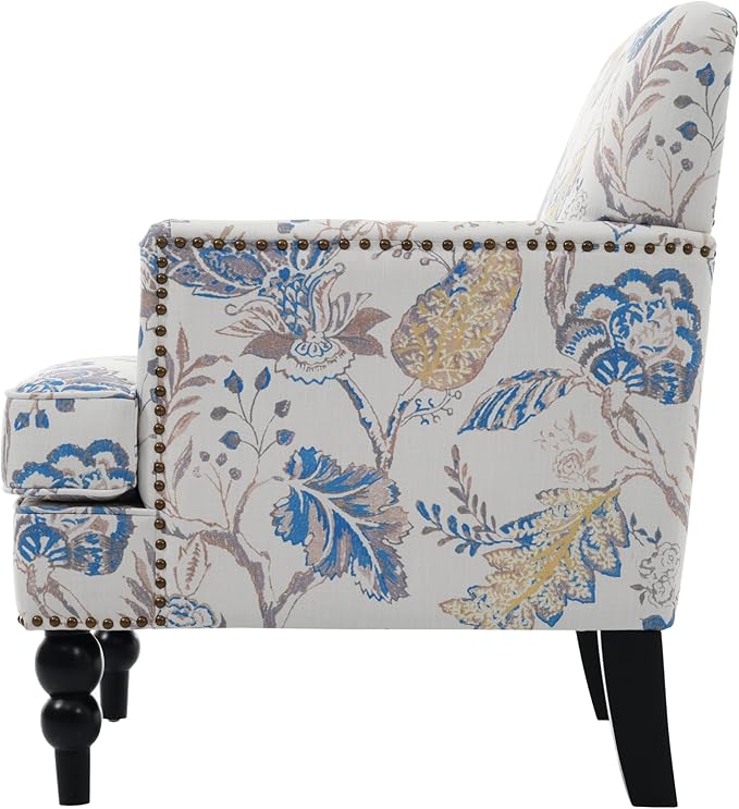 Christopher Knight Home Eve Modern Upholstered Club Chair, Wooden Living Room Accent Chair, Bedroom Comfy Reading Chair, Multifunctional Armchair, Beige+Blue