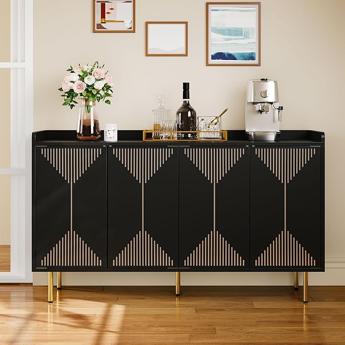 YITAHOME 55'' Sideboard Buffet Cabinet with Storage, Modern Kitchen Storage Cabinet Coffee Bar Cabinets for Dining Room, Kitchen, Black