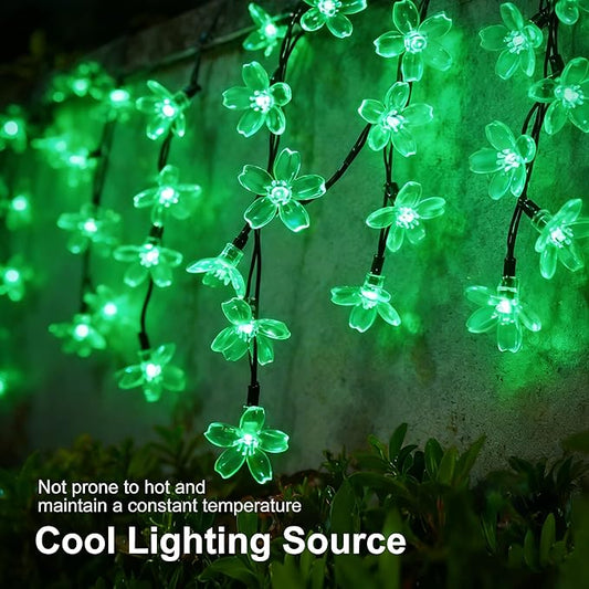 60 LED Solar String Lights Outdoor Waterproof Flower Fairy Lights for Garden Fence Patio Yard Christmas Tree Lawn Wedding Party Decor, Green