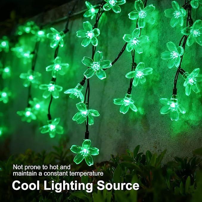 2 Pack Total 52FT 120 LED Solar String Lights Outdoor Waterproof Flower Fairy Lights for Garden Fence Patio Yard Christmas Tree Lawn Wedding Party Decor, Green