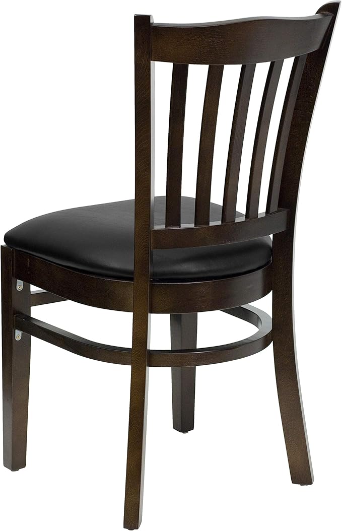 Flash Furniture 2 Pack HERCULES Series Vertical Slat Back Walnut Wood Restaurant Chair - Black Vinyl Seat