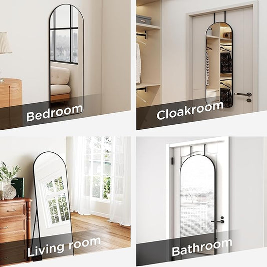 57x20 Door Hanging Full Length Mirror, Floor (Height 5.7ft just Body in1.3ft) or Wall Mounted Metal Frame Arch Dressing Mirrors for Bedroom Bathroom Living Room 57 20 inch Black