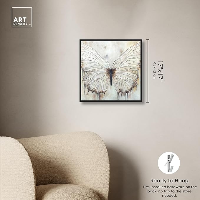 Art Remedy Neutral Beauty Chic Farmhouse Canvas Wall Art, Black Floater Frame, 16"x16"