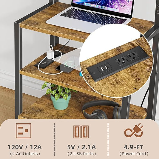 Rolling TV Stand with Wheels and Mount & Fabric Drawer for 32-75" TV - Entertainment Center with Power Outlet and Small TV Stand for Bedroom, Living Room - 18" Rustic Brown (VESA 600mm × 400mm)