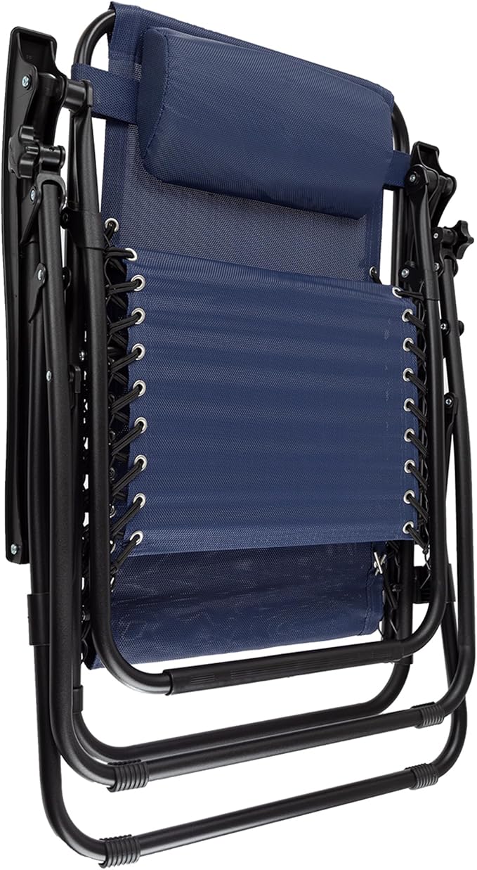 Zero Gravity Chairs - Set of 2 Outdoor Chairs with Side Tables with 2 Cupholders, Phone, and Tablet Holder and Chair Pillow by Lavish Home (Navy)