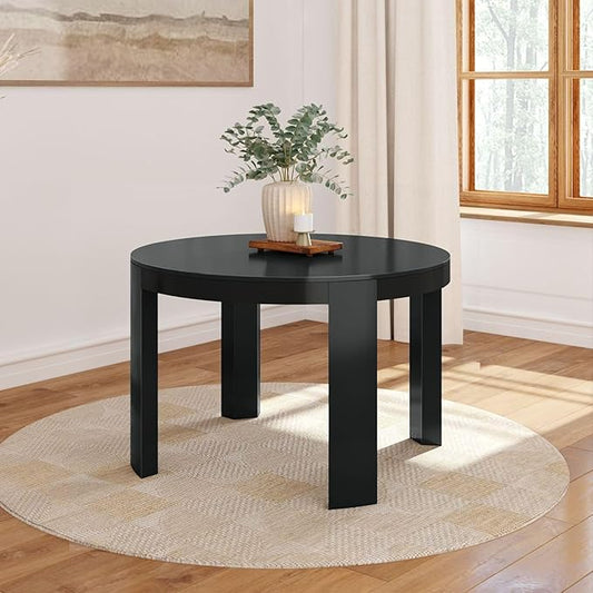 Plank+Beam 47 Inch Contour Round Dining Table, for Kitchen and Dining Room, Black