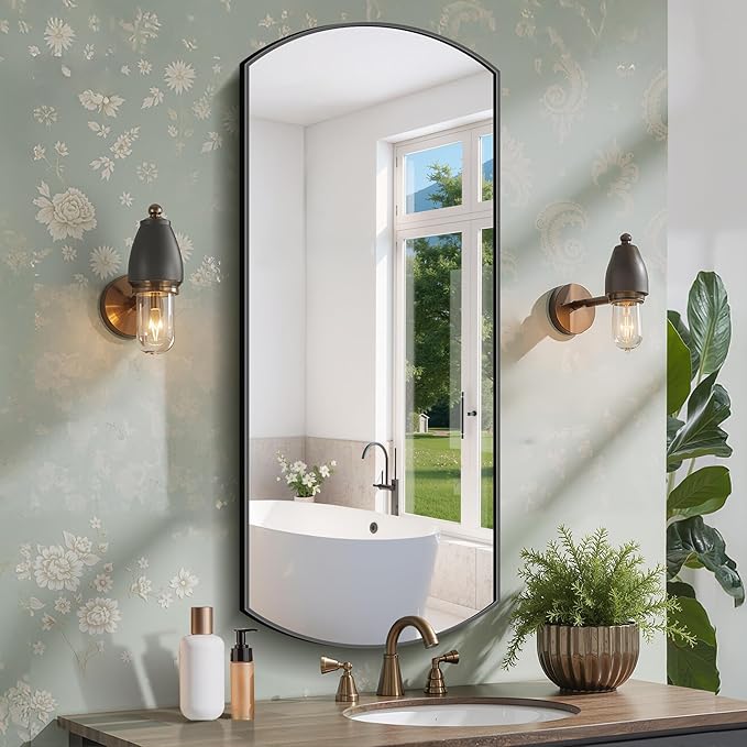 Bathroom Mirror, 20x48 Inch Black Oval Wall Mounted Mirror with Thin Metal Frame, Modern Bathroom Vanity Mirrors for Over Sink, Entryway, Living Room, Bedroom