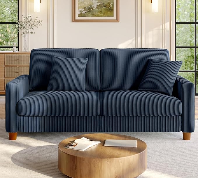 Welzona 70.2" Couches for Living Room, Comfy Blue Couch 7.1" Extra Thick Cushion, Sofas for Living Room Tool-Free Setup, Loveseat Sofa 705lbs Support, Corduroy Couch for Bedroom, Apartment, Office