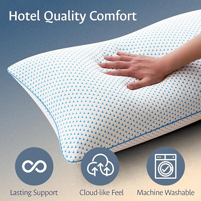 Cooling Pillows King Size Set of 2 for Sleeping, Adjustable Shredded Gel Memory Foam Cool Pillows 2 Pack for Side, Back, Hot Sleeper, Mid-Firm for Neck Pain Relief,Washable Removable Cover,CertiPUR-US