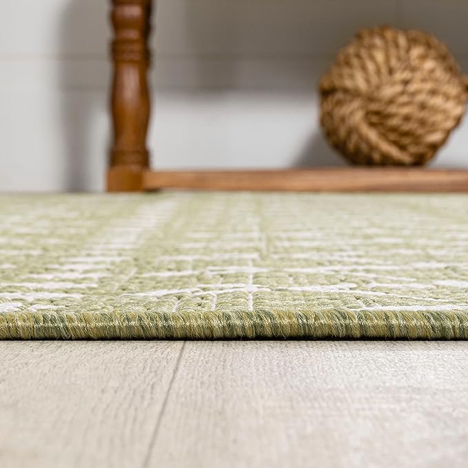 JONATHAN Y Moroccan Geometric Indoor Outdoor Area Rug 8X10 Light Green/Cream, Ourika Textured Weave for Backyard, Patio, Porch, Easy-Cleaning, High Traffic, Pet-Friendly, Non-Shedding (SMB108N-8)
