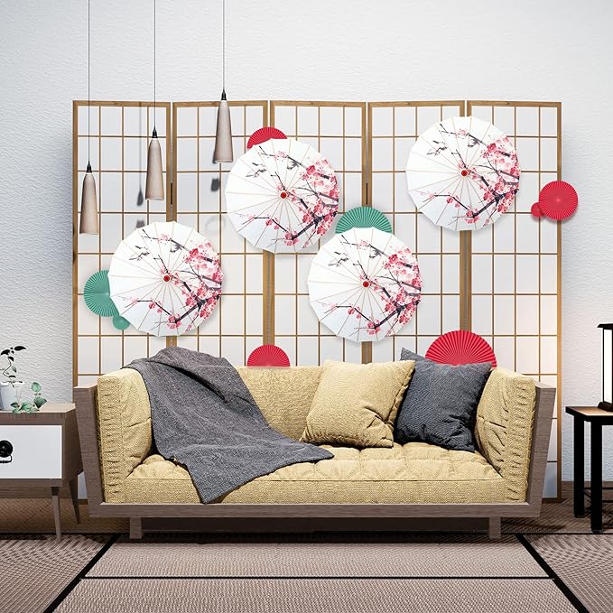 Dunzy 4 Pcs Chinese Handmade Umbrellas 22 x 15 Inch Oiled Paper Classical Plum Blossom Paper Umbrella Parasol Art Dance Japanese Decorations for Wedding Photography Costumes Decoration (Classic)