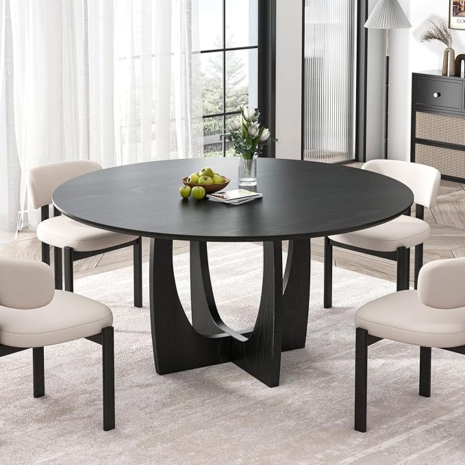 Casaphoria 42" Round Dining Table, Modern Kitchen Table for 4, Scratch-Resistant Top & Cross Arched Legs, Farmhouse Dinner Table for Living Room, Kitchen, Bar, Easy Assembly, Black