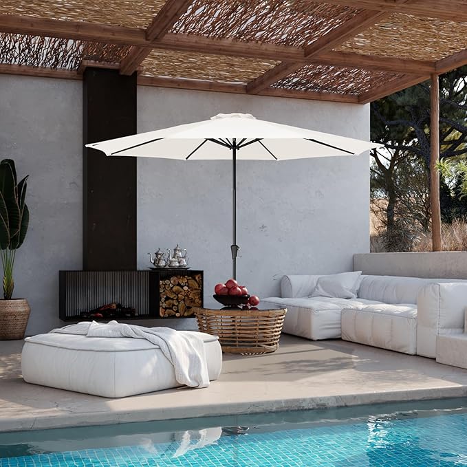 JEAREY 11' Patio Umbrellas Outdoor Table Market Umbrella w/Crank, 8 Sturdy Ribs, UV Protection Windproof for Garden, Deck, Backyard, Pool(Cream White)