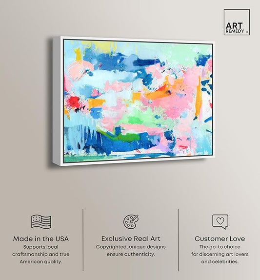Art Remedy Peaceful Haven Canvas Bright Colorful Abstract Wall Art, White Frame, 20" x 16"