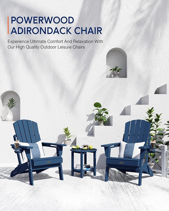 Adirondack Chair with Cup Holder: Folding Adirondack Chairs Plastic HDPE Material Furniture - Composite Fire Pit Chairs Foldable for Outdoor/Backyard/Garden/Lawn/Deck/Porch/Patio