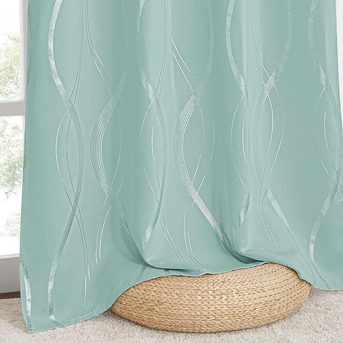 NICETOWN Aqua Blue Floral Blackout Curtain Panels 84 inches 2 Pieces, 52 inches Wide Light Reducing Thermal Insulated Solid Grommet Printed Window Treatments/Drapes for Living Room/Nursery