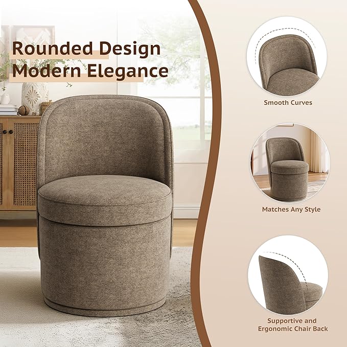 Swivel Accent Chair Set of 2, 360° Swivel Round Chair with Hidden Storage, Modern Small Barrel Armchair for Living Room/Bedroom, Brown