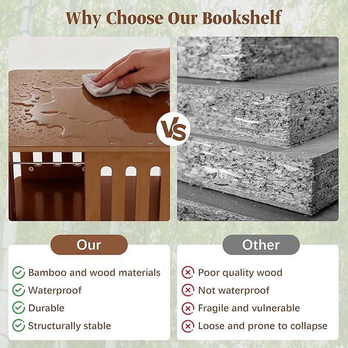 6 Tier Rotating Bookshelf Tower on Wheels, Wood Spinning Bookcase, Bamboo Revolving Book Shelf, Narrow Bookshelves for Small Space, Corner, Bedroom, and Living Room - Walnut