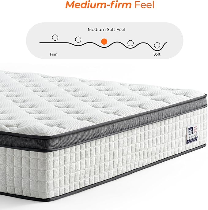Full Size Mattress, 10 Inch Medium Firm Full Mattress in a Box, Hybrid Mattress with Individually Pocketed Coils for Targeted Support, Motion Isolation, CertiPUR-US Certified