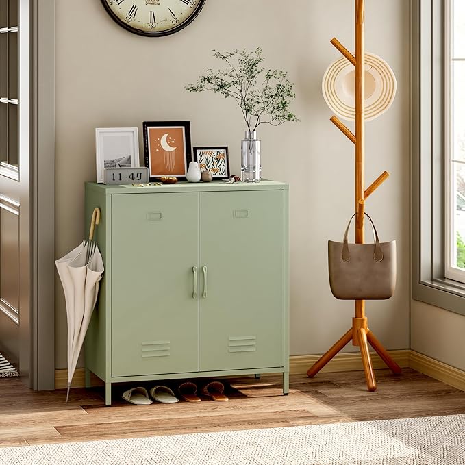 Metal Storage Cabinet with 2 Door, Steel Locker Sideboard Buffet Cabinet Console Table for Home Office (Green, H35.43'')