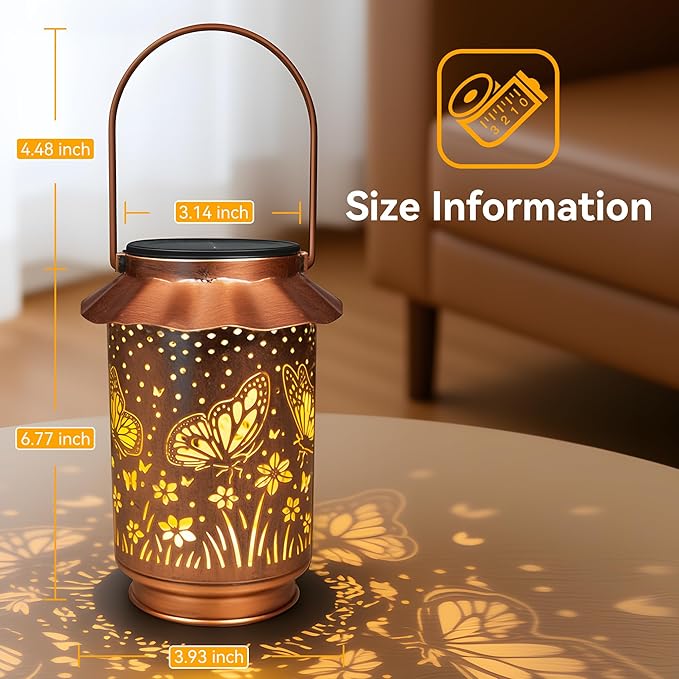 Ollny Solar Lanterns Outdoor Waterproof Butterfly, for Mothers Day Birthday Thanksgiving Gifts for Mom Grandma Sister Women Her, Hanging Solar Metal Lights for Garden Backyard Patio Decor