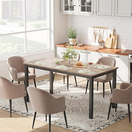 IDEALHOUSE Dining Table for 4-6 People, 63'' Long Wooden Rectangular Kitchen Table with Sturdy Metal Legs, Heavy Duty Dining Room Table for Large Family, 31.5" D x 63" W, Brown