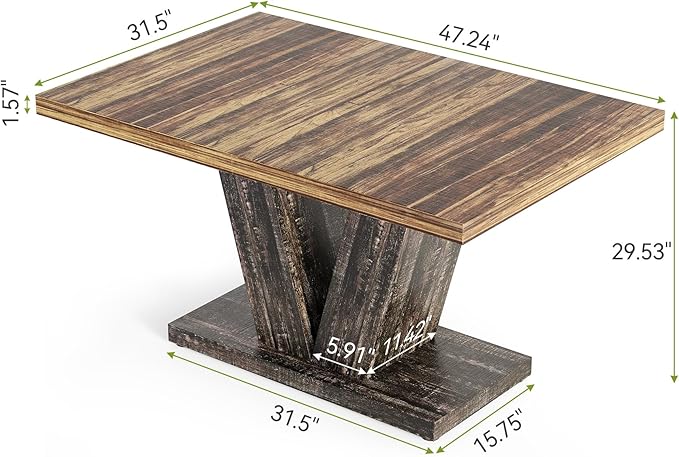 LITTLE TREE 47 Inches Dining Table for 4, Modern Dining Room Tables, Rectangle Kitchen Table with V-Shaped Pedestal, Wooden Dinner Table for Dining Room, Living Room (Rustic Brown & Carbon Black)