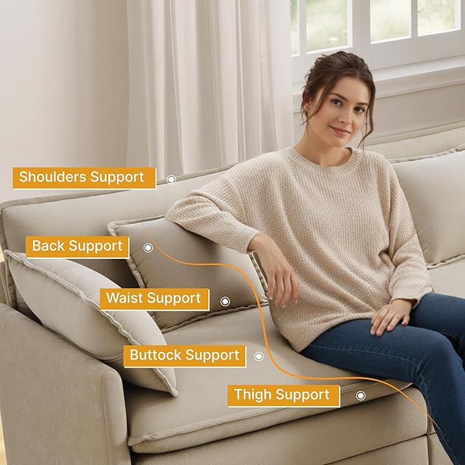 KISLOT 122" Oversized Modular Sectional Sofa,L-Shaped Cloud Couch with Movable Ottoman,Thick Cushions,4 Deep Seats with 5 Throw Pillows Sofa Couch Set for Living Room, Bedroom | Wood Frame