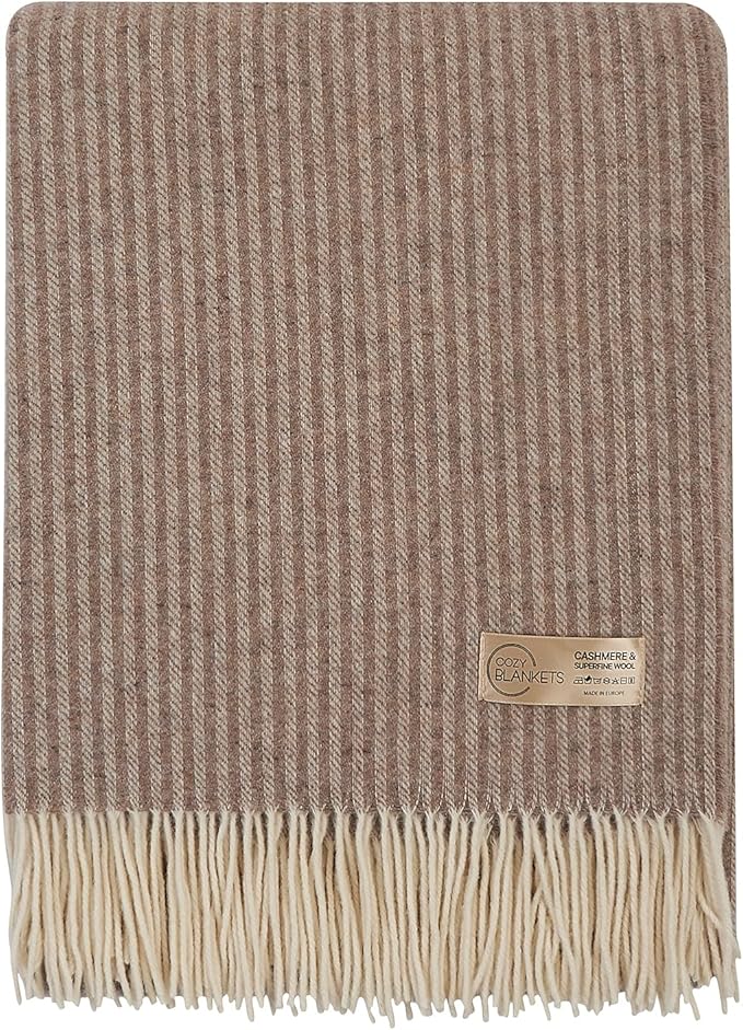 | Cashmere Blend Blanket | 10% Cashmere, 90% Superfine Wool | Ultra-Soft, Warm & Breathable Throw with Fringes | Elegant Bed or Sofa Layer 55"x79" (140 x 200 cm)