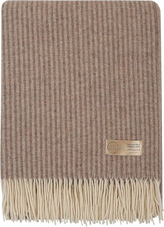 | Cashmere Blend Blanket | 10% Cashmere, 90% Superfine Wool | Ultra-Soft, Warm & Breathable Throw with Fringes | Elegant Bed or Sofa Layer 55"x79" (140 x 200 cm)