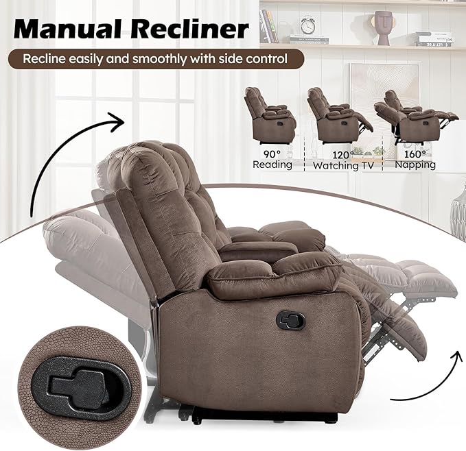 HAOMARKETS 2-Piece Recliner Sofa Couch Set, Include Single Power Electric Recliner Chair with Massage& Heat and 3-Seater Manual Reclining Sofa for Living Room Bedroom, Brown