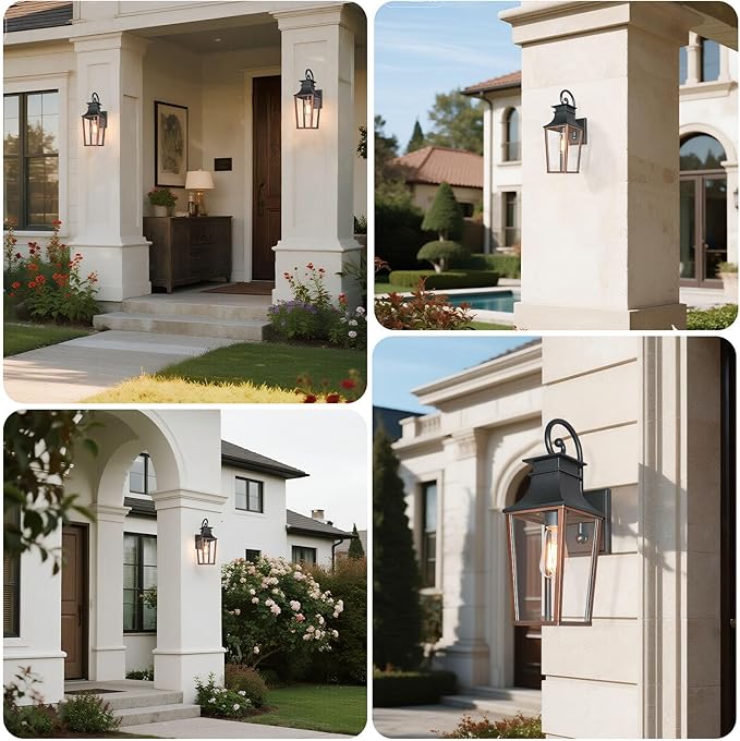 ALVIME 19 Inch Large Outdoor Wall Sconce, Aged & Brushed Copper Exterior Light Fixture, Waterproof Outside Lantern for House Front Door Entryway Porch Garage, E26 Base High Strength Clear Glass