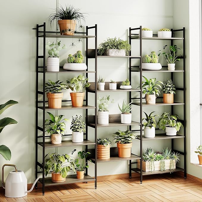 5 Tier Bookshelf, Large Open Bookshelves for Living Room with 14 Display Shelves & Anti-Tip Baffles, Rustic Standing Shelf for Home Office, Bedroom