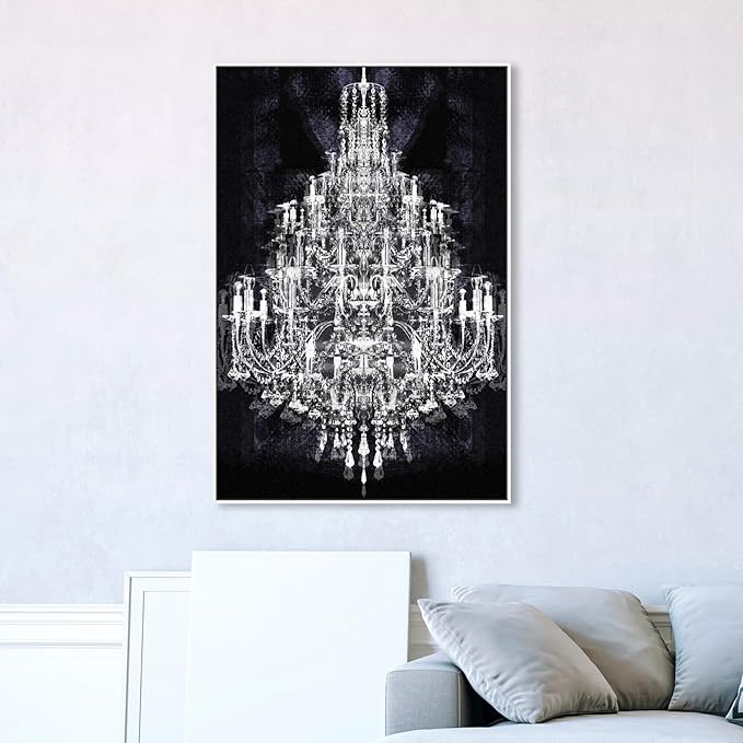 The Oliver Gal Artist Co. Fashion and Glam Framed Wall Art Canvas Prints 'Montecarlo Crystal' Chandeliers Home Décor, 30" x 45", White, Black