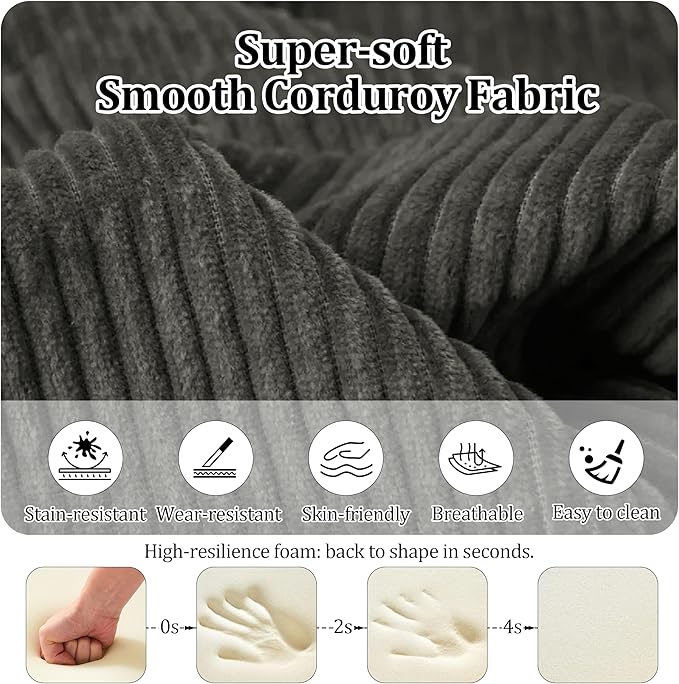 31.5'' Convertible Compressed Corduroy Folding Cloud Sofa Bed, Modern Boneless Pull Out Sleeper Sofa Couch in a Box, 3 in 1 Portable Lazy Floor Lounge Chair, for Small Space, Grey, Pillow, Single