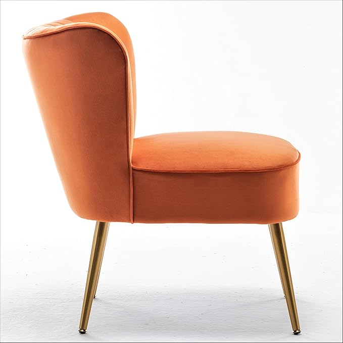 Modern Velvet Accent Chair for Living Room, Bedroom, or Entryway, Stylish and Comfortable Armless Design with Metal Legs, Orange Red