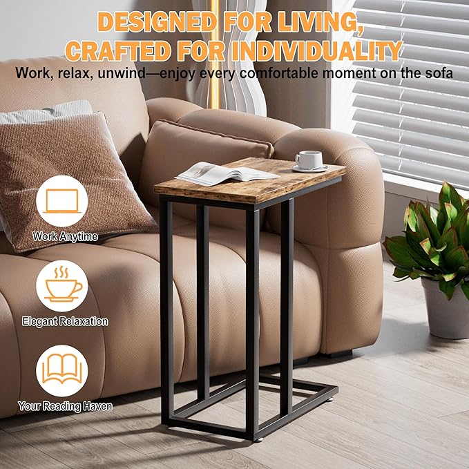 VECELO Universal C-Shaped Side Table, Multi-Functional Snack & TV Tray for Living Room, Bedroom, Grey (2 Set)