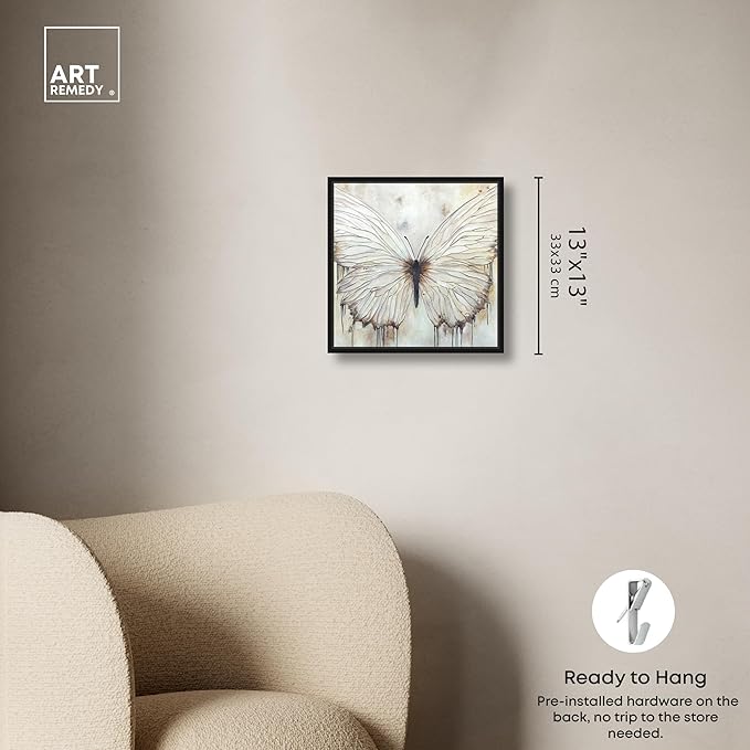 Art Remedy Neutral Beauty Chic Farmhouse Canvas Wall Art, Black Floater Frame, 12"x12"