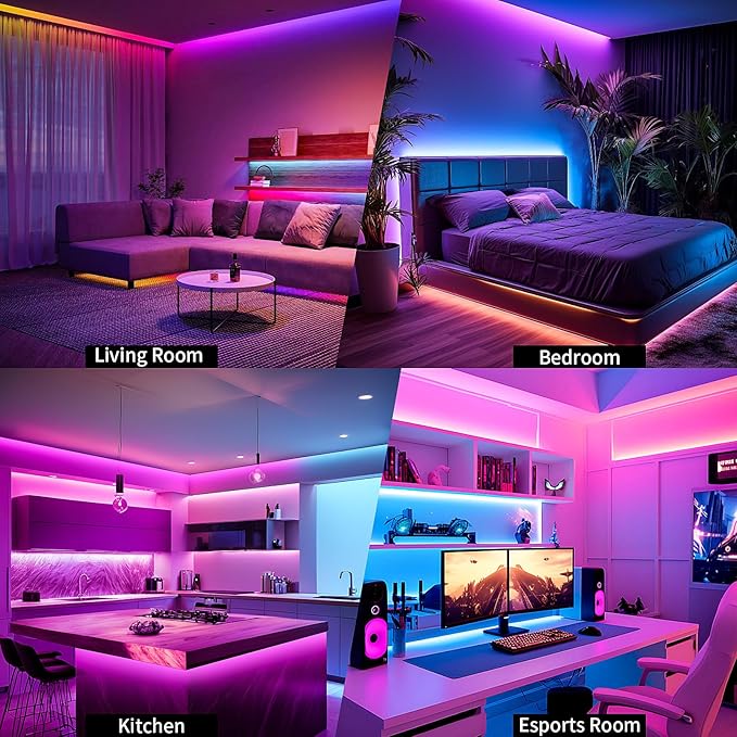 KSIPZE 100FT Smart WiFi LED Strip Lights, RGB+IC LED Lights for Bedroom, APP Control LED Lights Compatible with Alexa, Music Sync, DIY, Flexible Color Changing LED Strip Lighting for Home Room Decor
