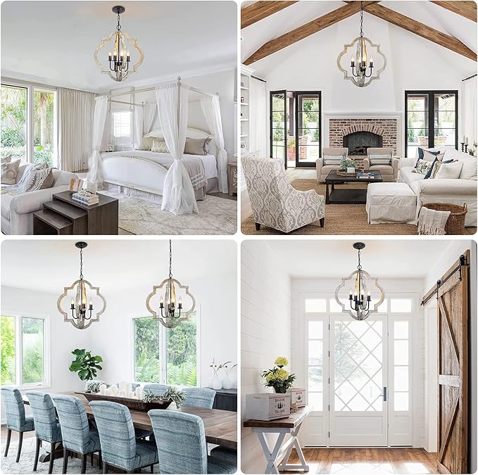 19.49'' Farmhouse Orb Chandelier, 4-Light Rustic Dining Room Light Fixture, Farmhouse Light Fixtures Adjustable Height, Hanging Pendant Lighting for Dining Room Kitchen Island Entryway Foyer